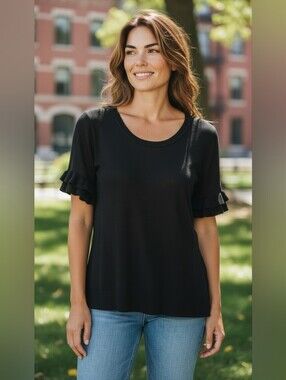 Michael Kors Women's Black Ruffle Sleeve Knit Top